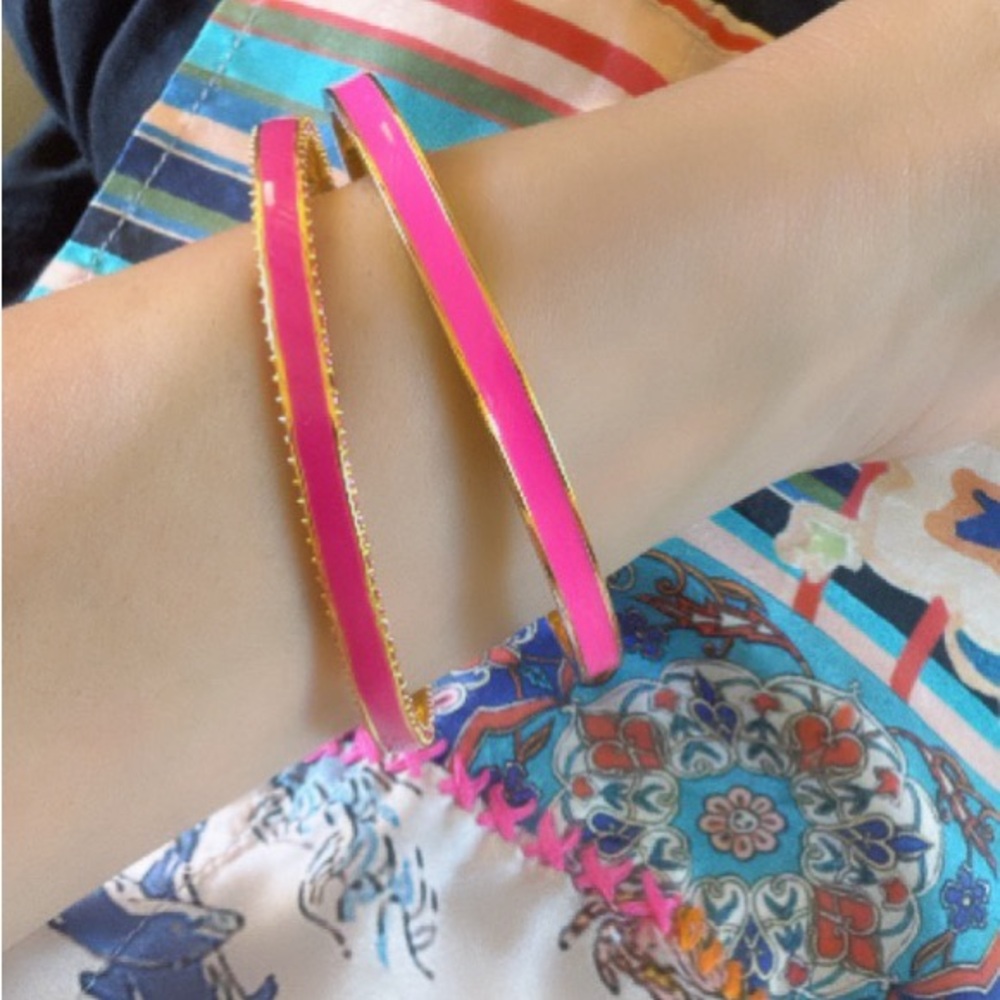 ✨ Kate Spade Pink Enamel & Crystal Gold Bangles (Set of 2)